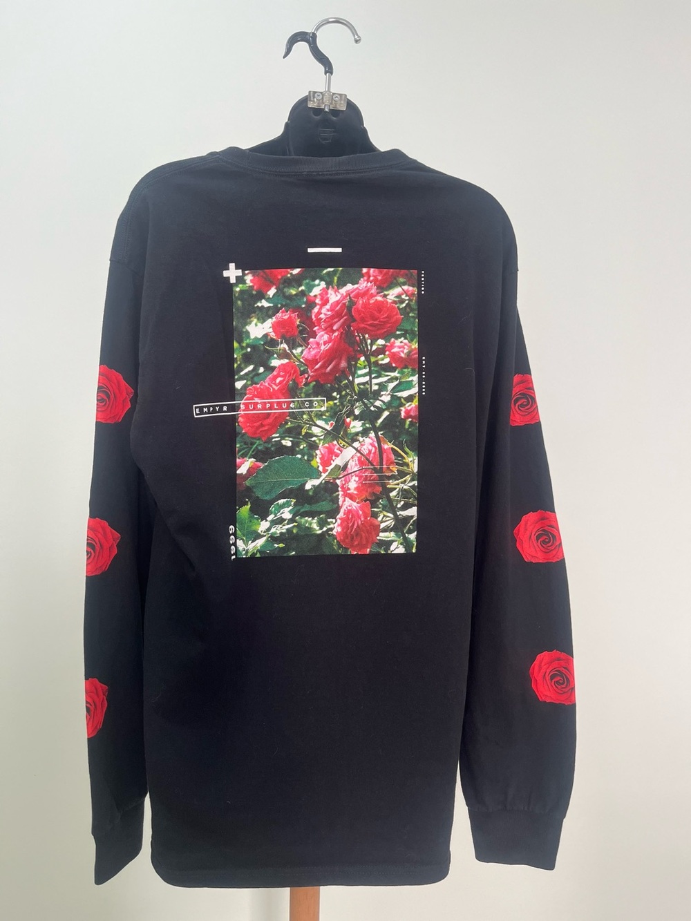 Empyre Black Long Sleeve Shirt with Red Rose Sleeve Prints